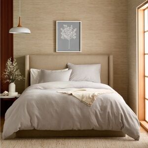 QUINCE Organic Luxe Honeycomb Duvet Cover Set King Cal King Light Grey